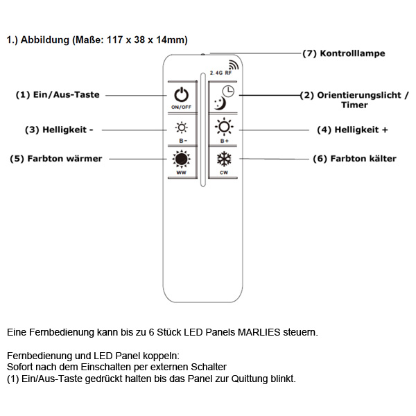 LED Panel MARLIES mit Fernbedienung
